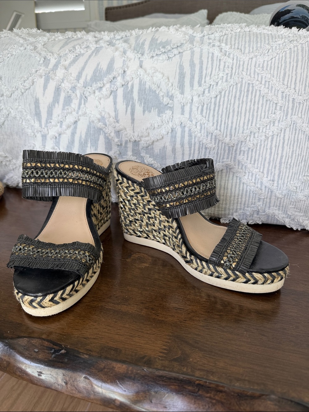 Vince Camuto Black Woven Espadrille Wedge Sandals